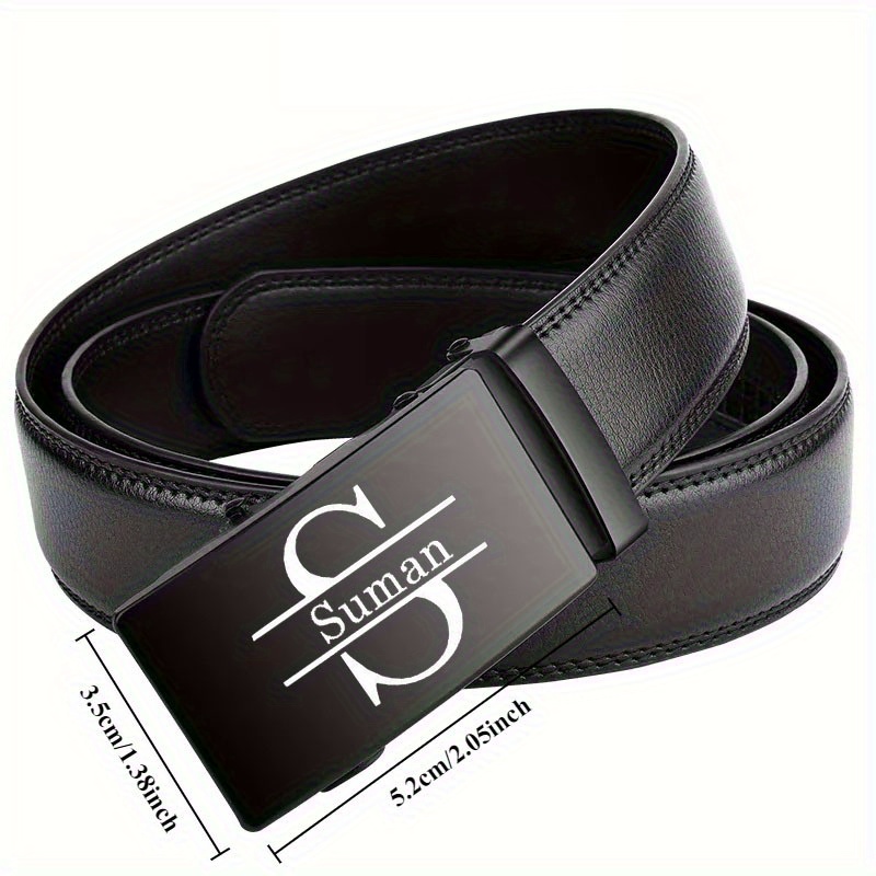Men's Initial Belt with Automatic Buckle, Faux Leather - Large Size